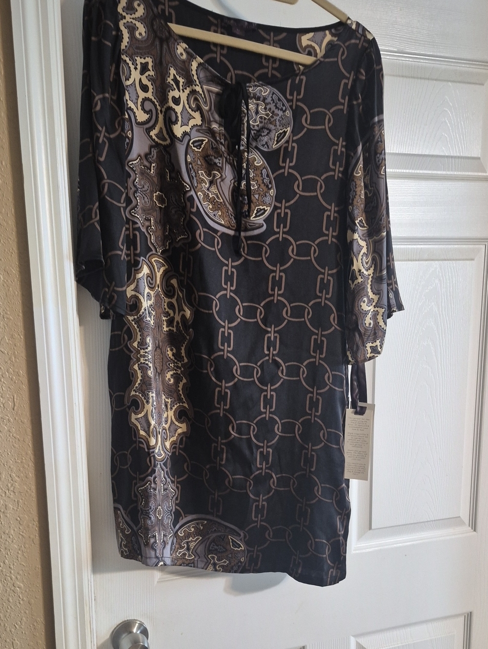 Hale Bob Black and Gold Printed Silk Dress